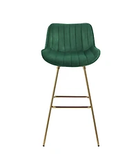 HomeRoots Set of Two 29" Velvet and Metal Low Back Bar Height Swivel Bar Chairs