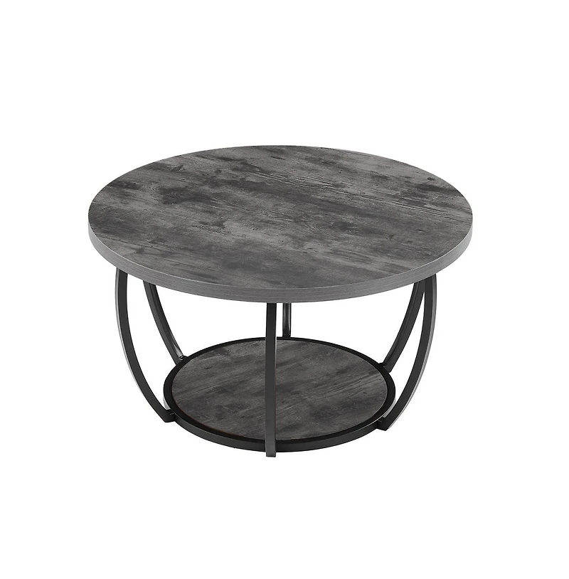 Sugift Coffee Table Modern Round 2 Tiers Wooden Circle with Open Storage
