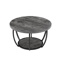 Sugift Coffee Table Modern Round 2 Tiers Wooden Circle with Open Storage