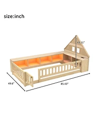 Streamdale Furniture Twin Wood House Floor Bed with Storage, Led, Usb and Outlets