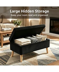 Streamdale Furniture 32" Corduroy Flip-Top Storage Ottoman Bench with Wooden Legs