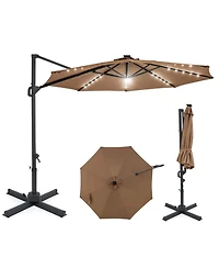 Sugift 10 Feet Cantilever Patio Umbrella with Solar Led Lights and 360 Rotation