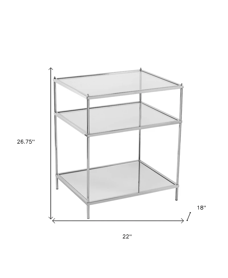 HomeRoots 27" Silver Mirrored Glass And Iron End Table With Shelf
