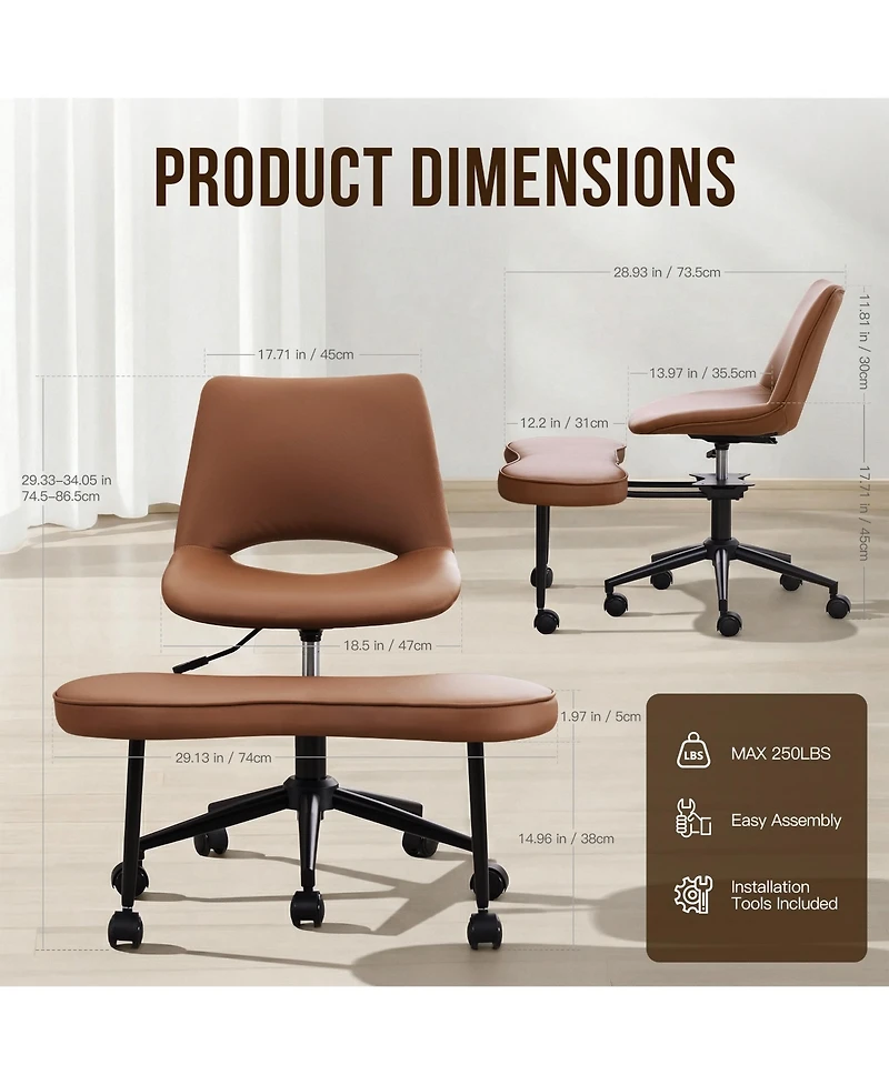 homfan Ergonomic Cross Legged Lounge Chair, Pu Leather Adjustable Height Swivel Chair with Lumbar Support for Meditation or Yoga