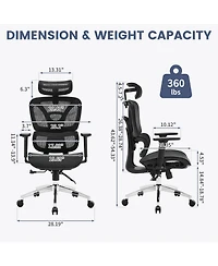 homfan Ergonomic Executive Office Chair, High Back Mesh Computer Chair with Adjustable Headrest and Lumbar Support for Home Office