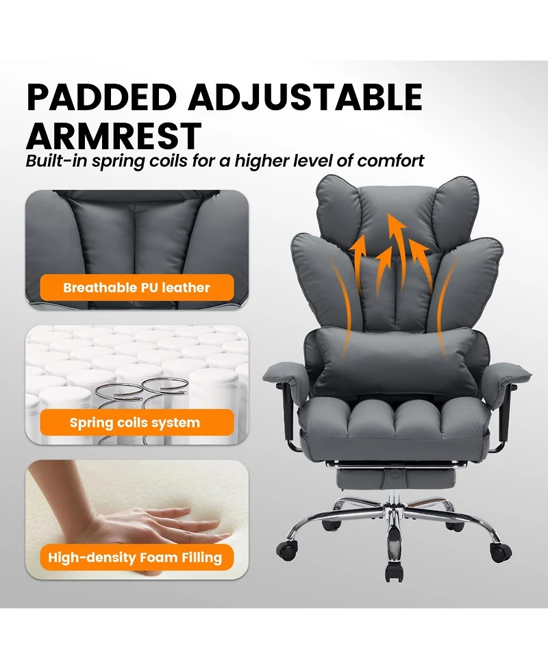homfan Big and Tall Ergonomic Office Chair with High-Back Pu Leather, Lumbar Support, Adjustable Recline and Footrest