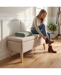 Streamdale Furniture 32" Wide Upholstered Storage Ottoman Bench with Built-in Tray