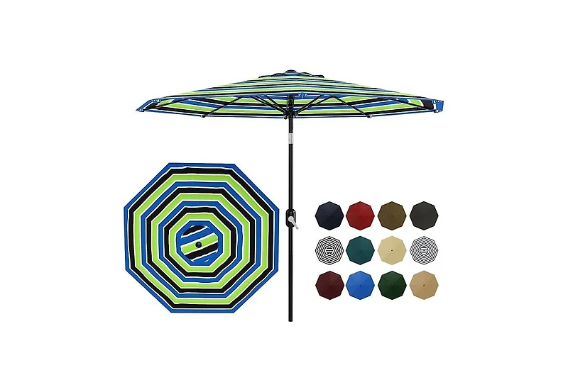 homfan 9 Feet Patio Umbrella, Outdoor Market Umbrella with Push Button Tilt and Crank, 8-Rib Iron Frame, striped