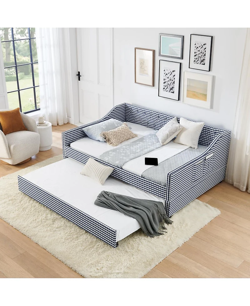 Streamdale Furniture Upholstered Full-Size Convertible Daybed with Trundle and Side Storage