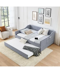 Streamdale Furniture Upholstered Full-Size Convertible Daybed with Trundle and Side Storage
