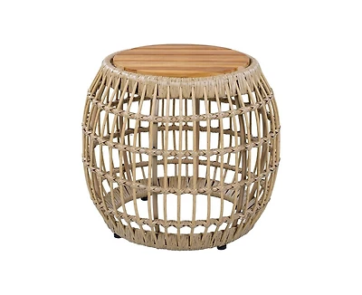 sumyeg Acacia Wood Outdoor Side Table with Wicker Base, Round Accent Table