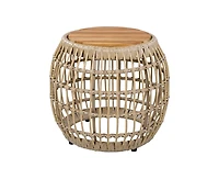 sumyeg Acacia Wood Outdoor Side Table with Wicker Base, Round Accent Table