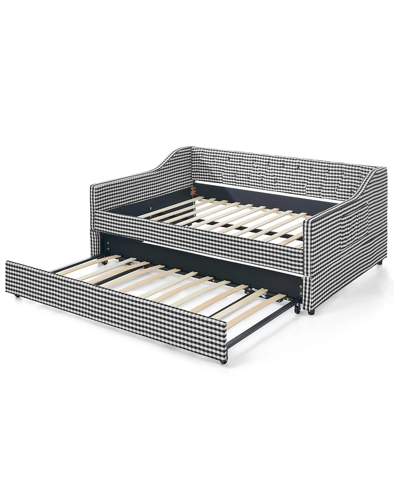 Streamdale Furniture Upholstered Full-Size Convertible Daybed with Trundle and Side Storage