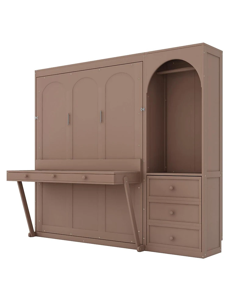 Streamdale Furniture Queen Size Murphy Bed with Storage, Led Lights, and 3 Drawers