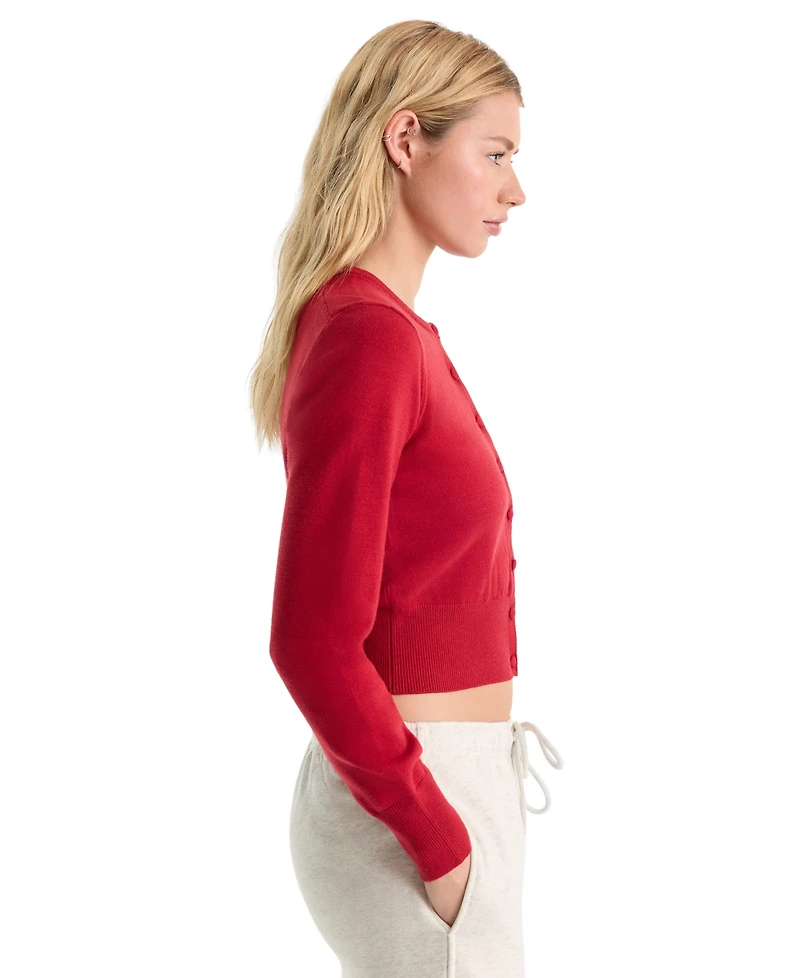 Good American Women's Fine Knit Crewneck Cardigan