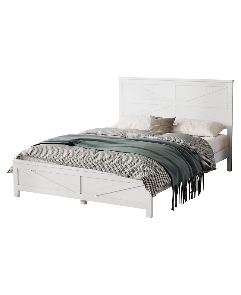 Streamdale Furniture Farmhouse Queen Bed with Barn Door Headboard and Footboard