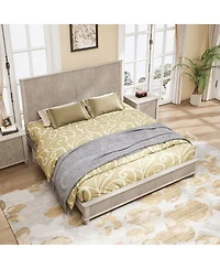 Streamdale Furniture King Solid Wood Platform Bed Frame with Tall Headboard, No Box Spring Needed