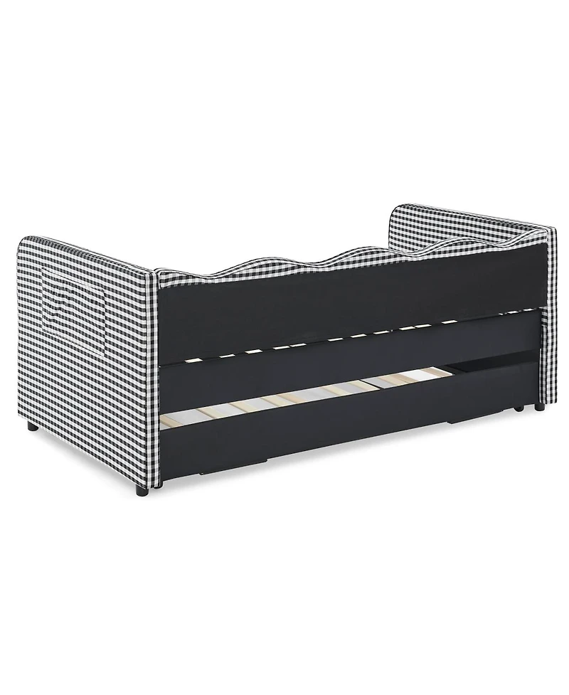 Streamdale Furniture Gingham Upholstered 3-in-1 Twin Daybed with Trundle and Storage