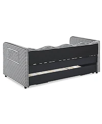 Streamdale Furniture Gingham Upholstered 3-in-1 Twin Daybed with Trundle and Storage