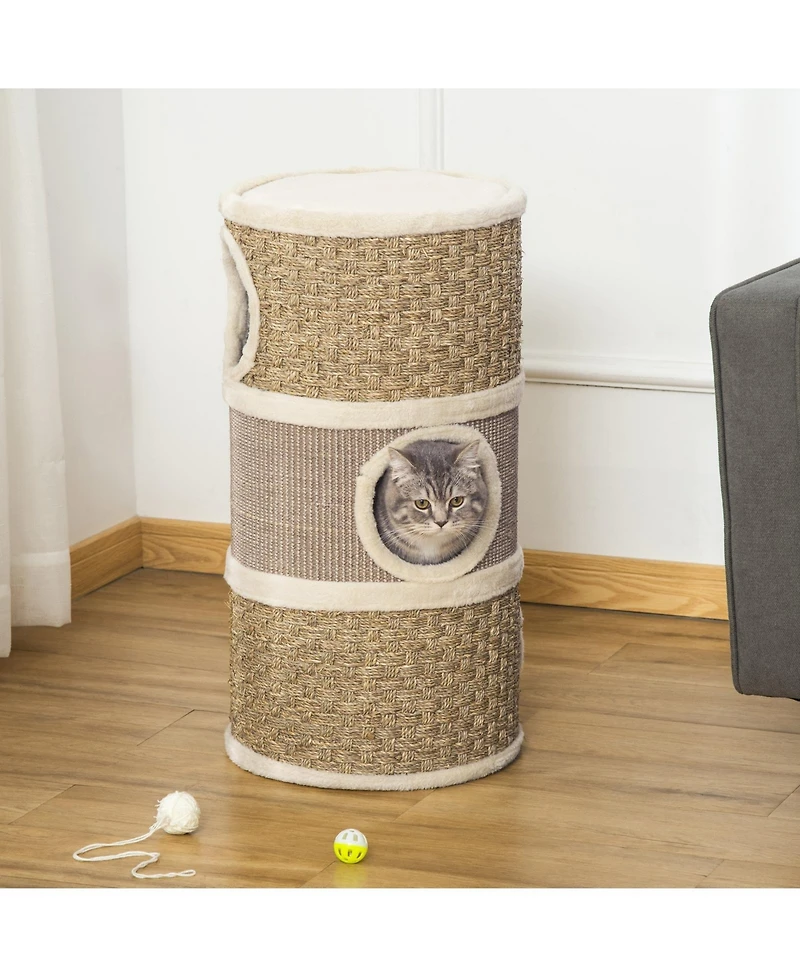 Ruie 28 in 3-Story Cat Condo Hideaway with Sisal Scratching Pad