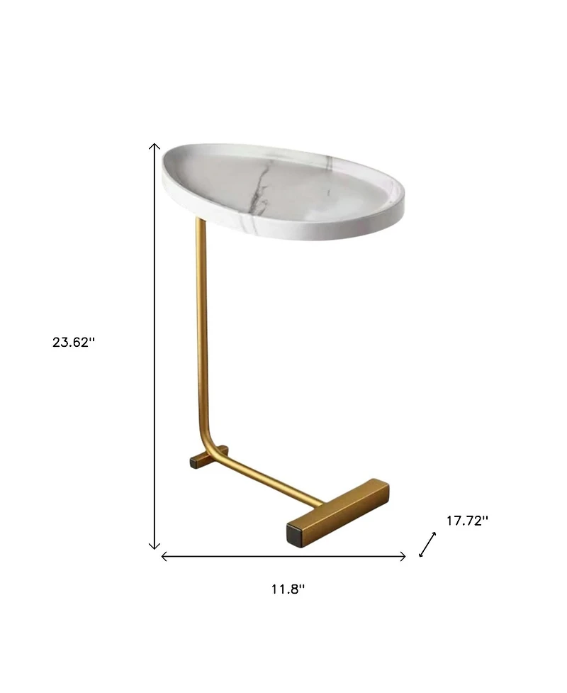 HomeRoots 24" Faux Marble and Metal Oval End Table