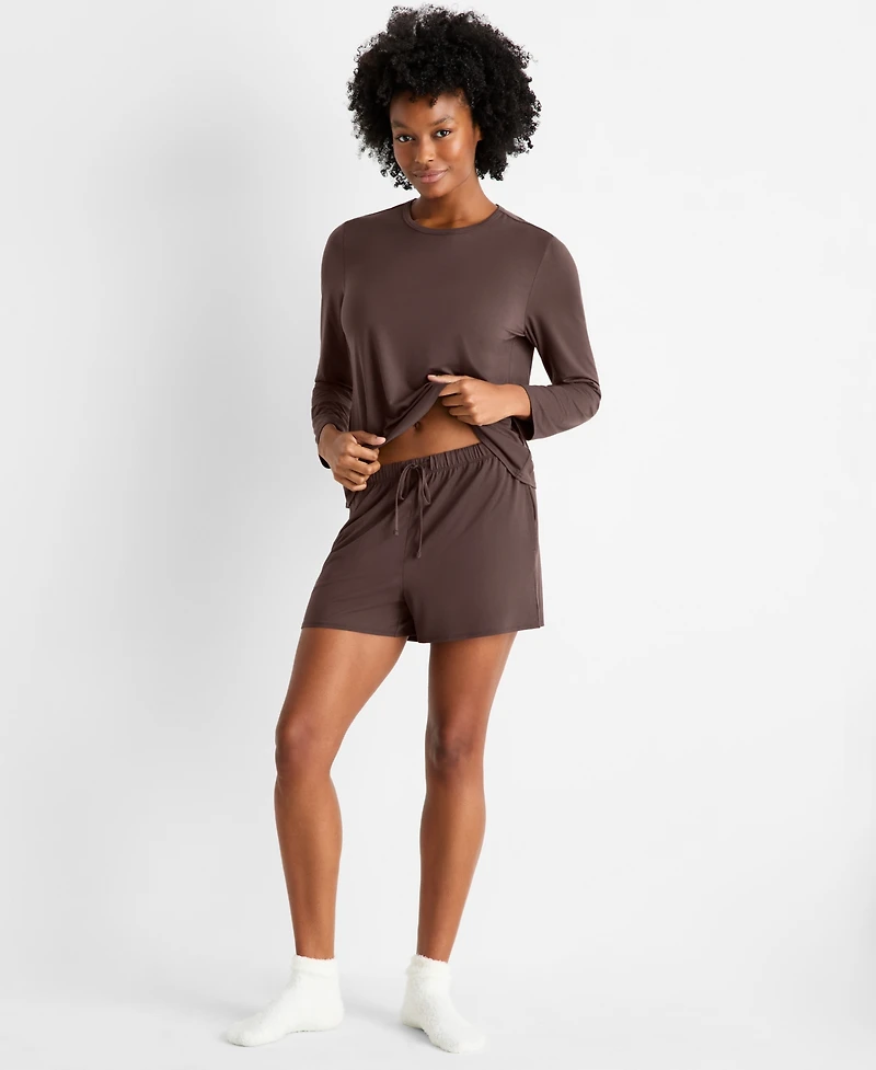 State of Day Women's Crewneck Long-Sleeve Short Pajama Set, Macy's Exclusive