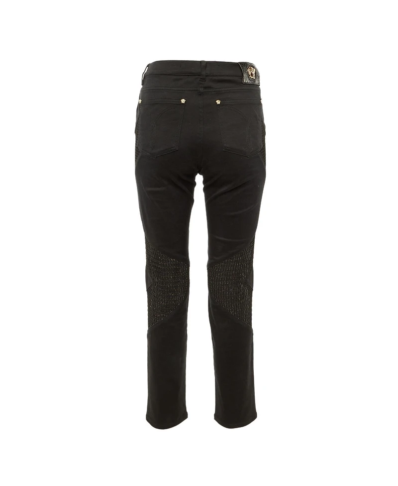 Pre-Owned Versace Women's Denim and Mesh Paneled Slim Fit Jeans