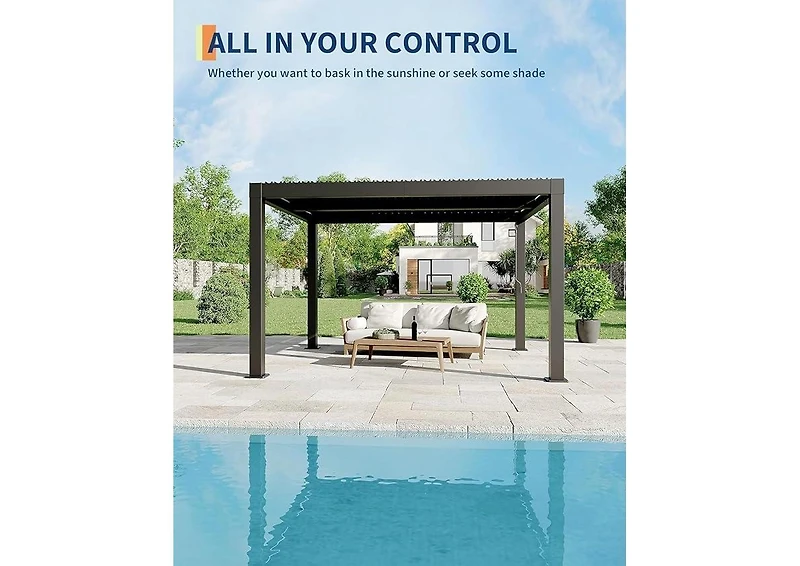 homfan All-Aluminum Louvered Pergola with Adjustable Roof and Reinforced Frame