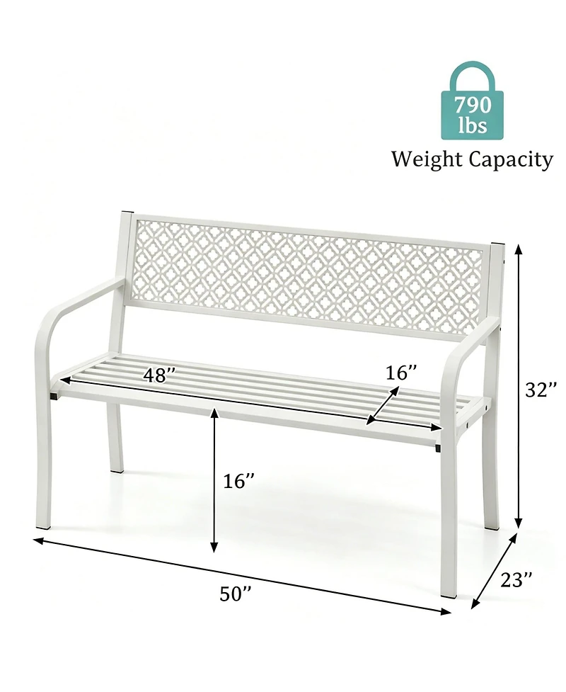 homfan 50" Heavy Duty Steel Patio Garden Bench for 2, Outdoor Chair,Weather Resistant, Durable Geometric Backrest, Ideal for Yard, Porch, Deck Seating