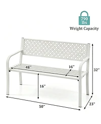 homfan 50" Heavy Duty Steel Patio Garden Bench for 2, Outdoor Chair,Weather Resistant, Durable Geometric Backrest, Ideal for Yard, Porch, Deck Seating