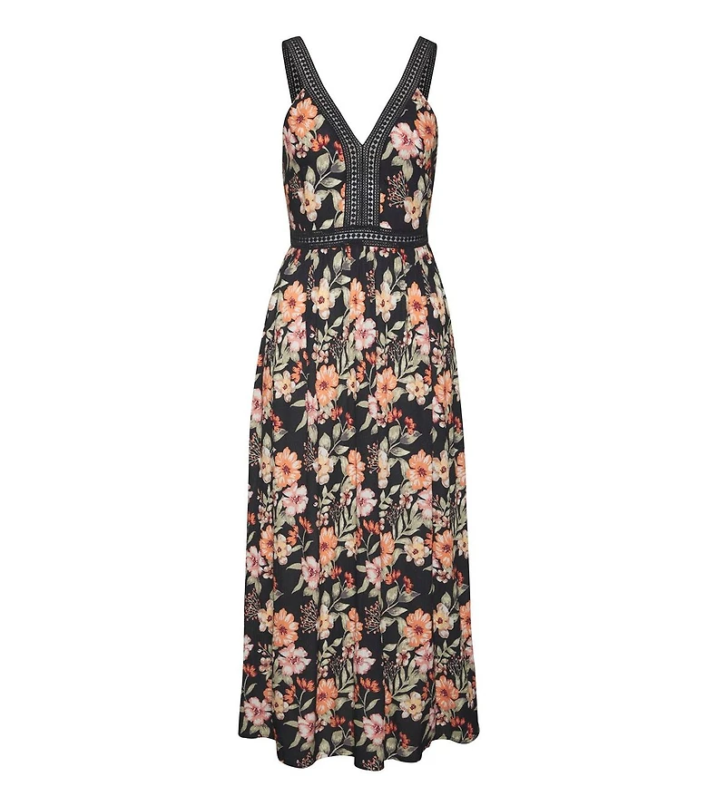 Lascana Women's Crochet Detail Floral Maxi Dress