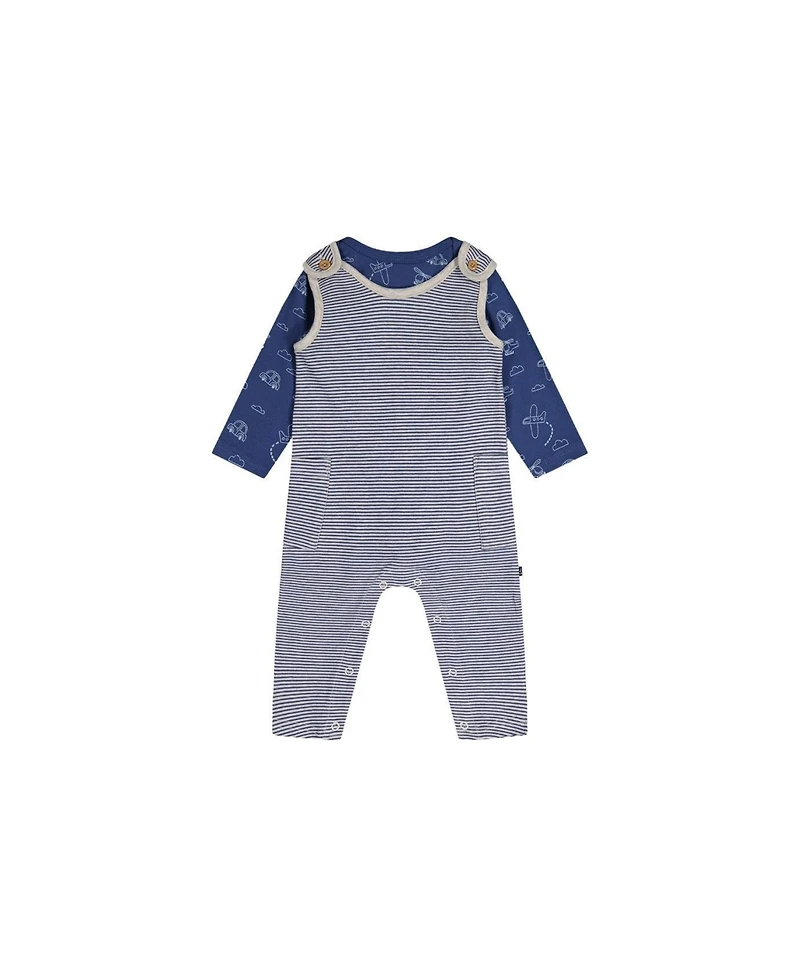 Deux par Baby Boy ( 3M to 24 M ) Cotton Onesie with Overalls Set Printed Transportation