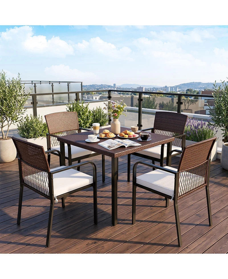 Gymax Outdoor Dining Chairs Set of 4 With Sturdy Metal Frame and Sponge Padded Cushion
