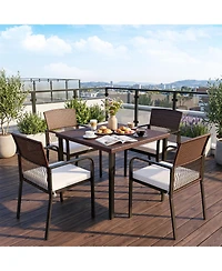 Gymax Outdoor Dining Chairs Set of 4 With Sturdy Metal Frame and Sponge Padded Cushion