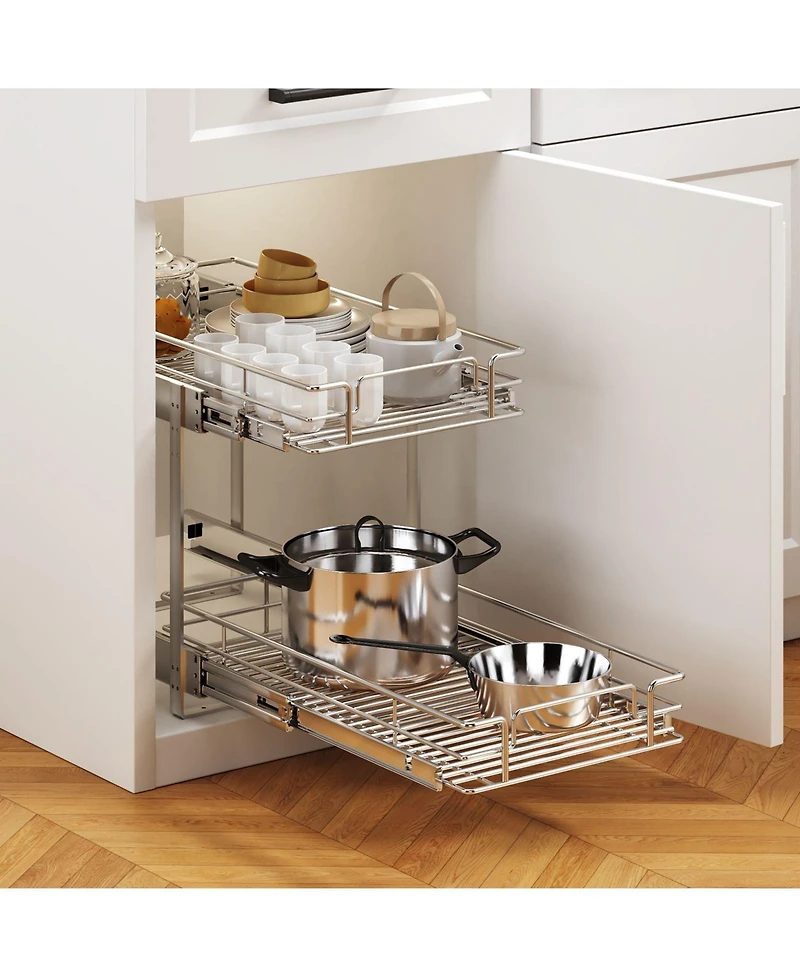 Lovmor 2 Tier Individual Pull Out Cabinet Organizer Slide Kitchen Storage Sliding Shelves