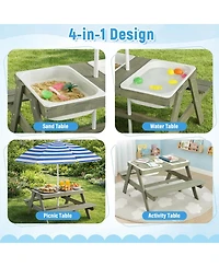 homfan 4 1 Kids Sand and Water Table, Wooden Sensory Activity Table with Removable Umbrella for Toddlers