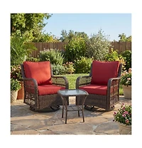 homfan Piece Outdoor Wicker Bistro Set, Swivel Rocker Chairs with Cushions and Glass Table for Patio or Garden