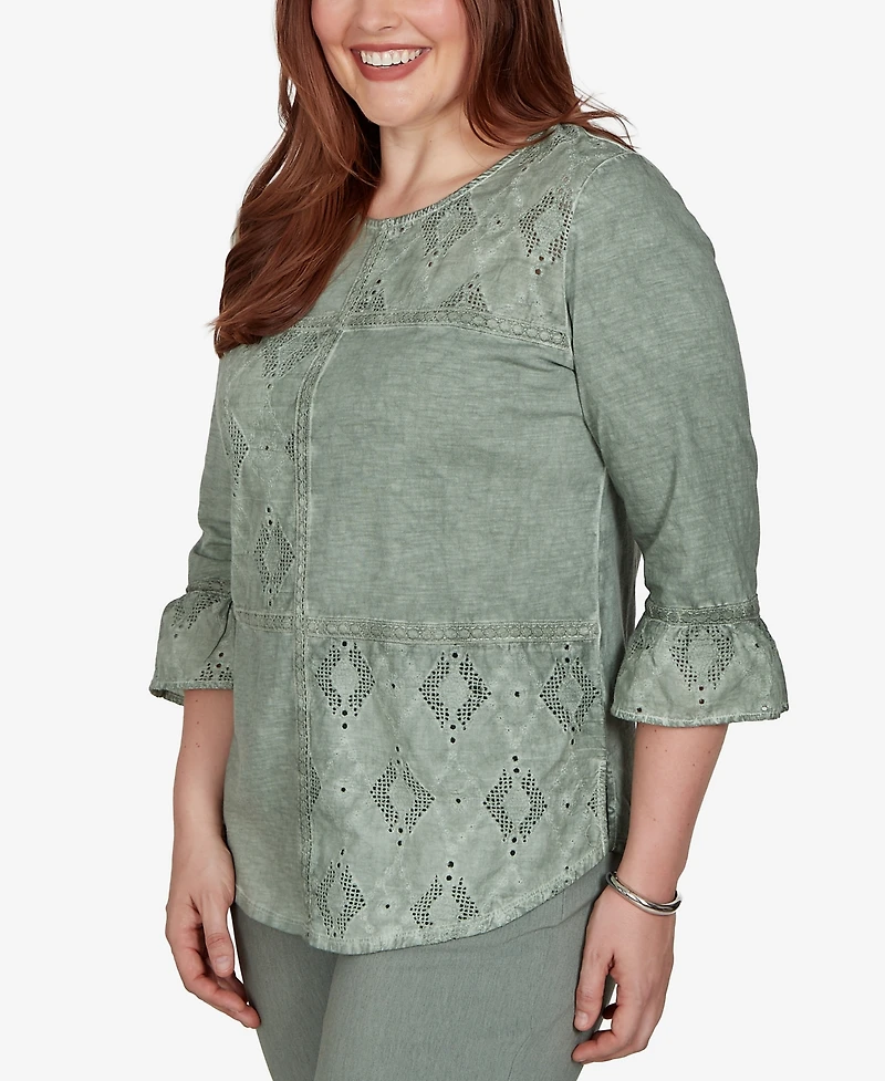 Alfred Dunner Women's Provence Tonal Spliced Patchwork Top