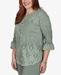 Alfred Dunner Women's Provence Tonal Spliced Patchwork Top