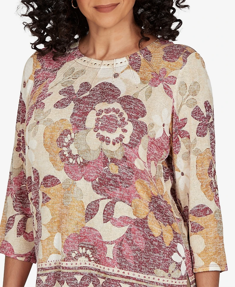 Alfred Dunner Women's Union Square Exploded Floral Geo Border Top