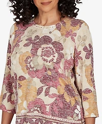 Alfred Dunner Women's Union Square Exploded Floral Geo Border Top