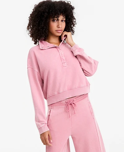 And Now This Petites French Terry Mock Neck Snap Henley Pullover, Macy's Exclusive