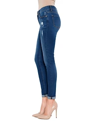 Indigo Poppy Women's Two Button Tummy Tuck High Rise Roll Cuff Skinny