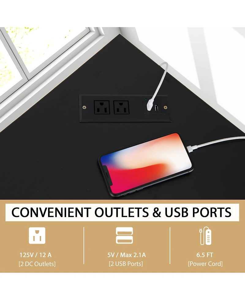 Triangle Computer Desk Corner Desk Home Office w/Power Outlets Usb Ports