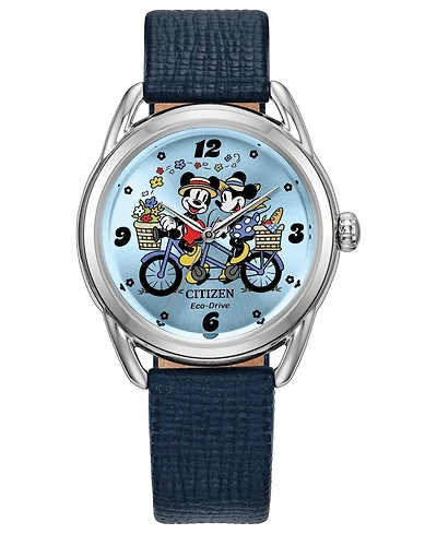 Citizen Women's Mickey and Minnie in Tandem Blue Leather Strap Watch 36mm