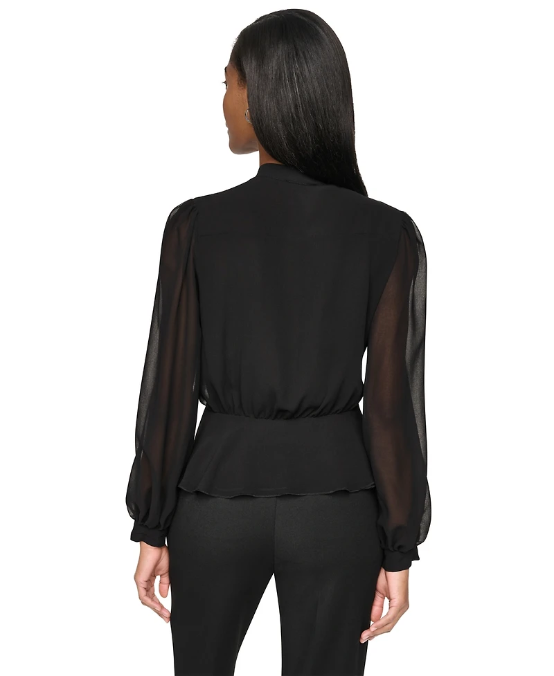Dkny Women's Tie-Neck Long-Sleeve Blouse with Cami Top