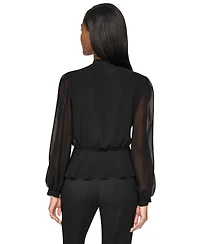 Dkny Women's Tie-Neck Long-Sleeve Blouse with Cami Top