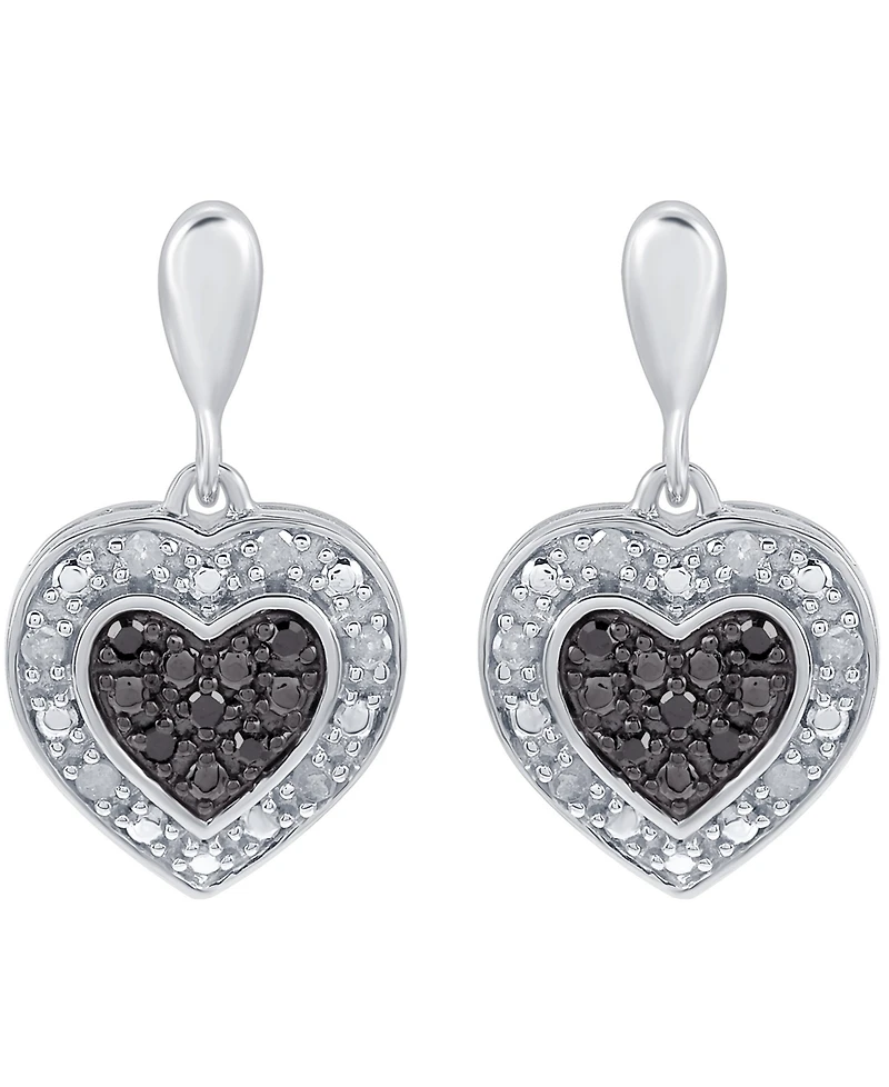 Black & White Diamond Heart Drop Earrings (1/6 ct. t.w.) in Sterling Silver