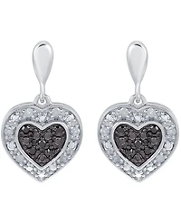 Black & White Diamond Heart Drop Earrings (1/6 ct. t.w.) in Sterling Silver