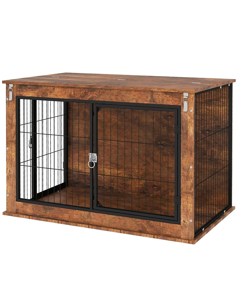 Ruie Dog Crate Furniture End Table with Flip-Up Top and Two Doors